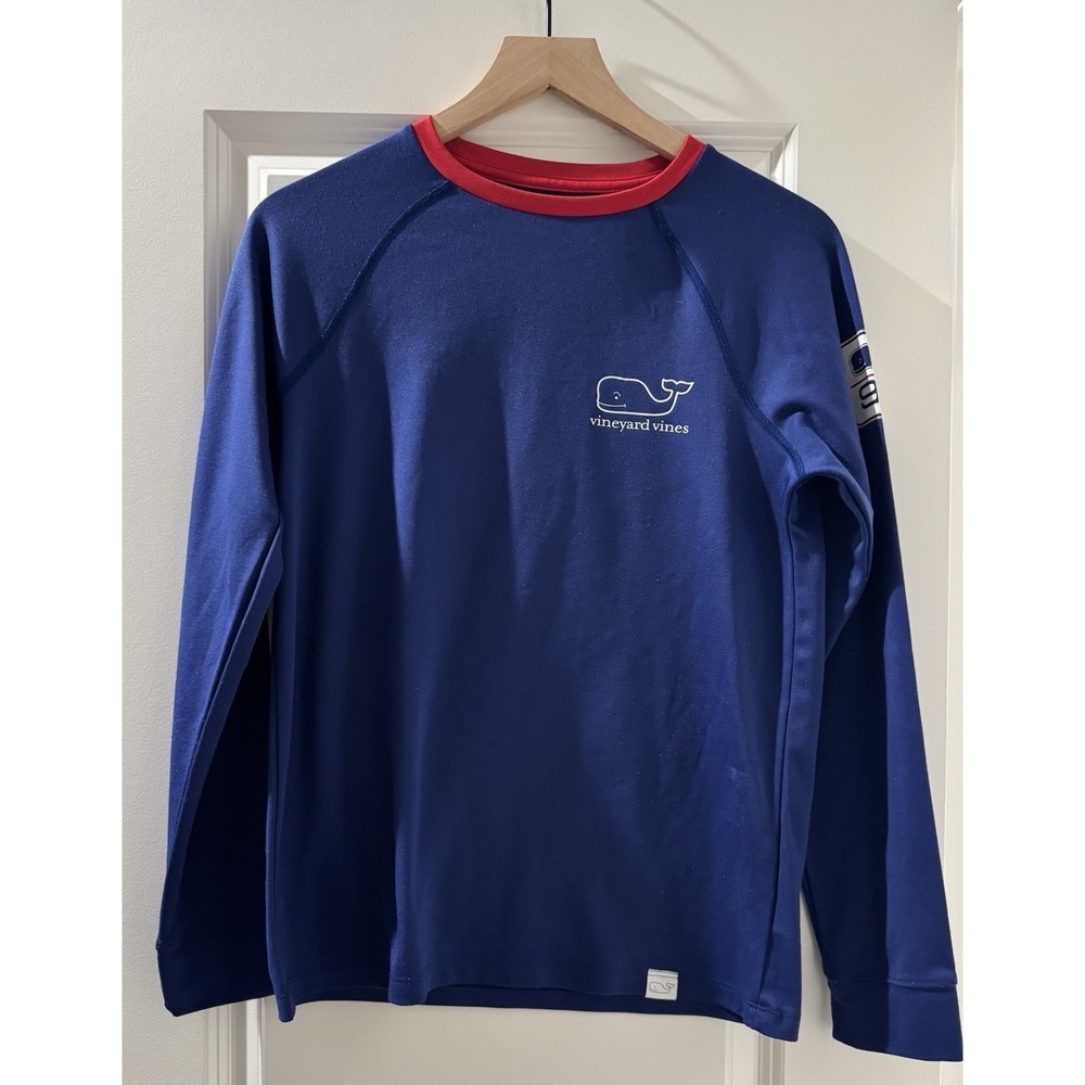 Vineyard Vines Performance Rash Guard XS Blue Red Whale Logo Swim Shirt